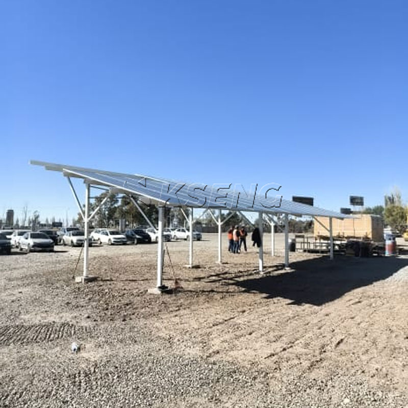 Completed 23kW solar parking carport project using AL6005-T5 aluminum structure Kseng-sistema-de-montaje-de-cochera-fotovoltaica-de-aluminio-con-paneles-solares-instalados-en-Argentina