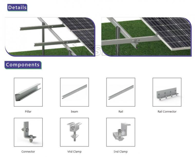 Estructura de soportes de montaje de tierra del panel solar fotovoltaico del acero de carbono de Kseng para el sistema eléctrico solar