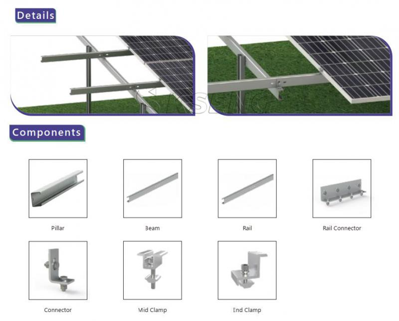 Estructura de soportes de montaje de tierra del panel solar fotovoltaico del acero de carbono de Kseng para el sistema eléctrico solar