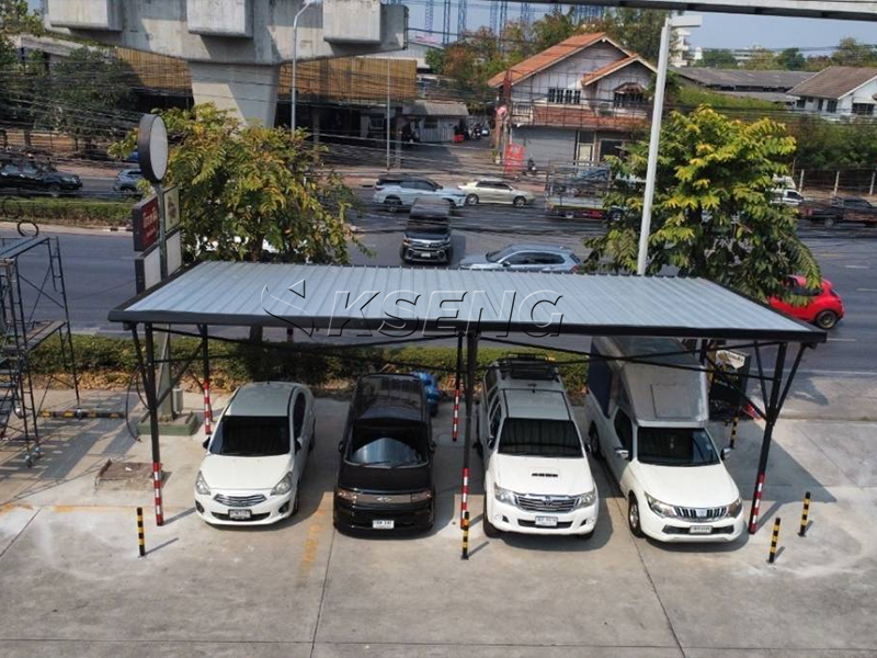 Proyecto de cochera solar negra para 4 autos en Tailandia