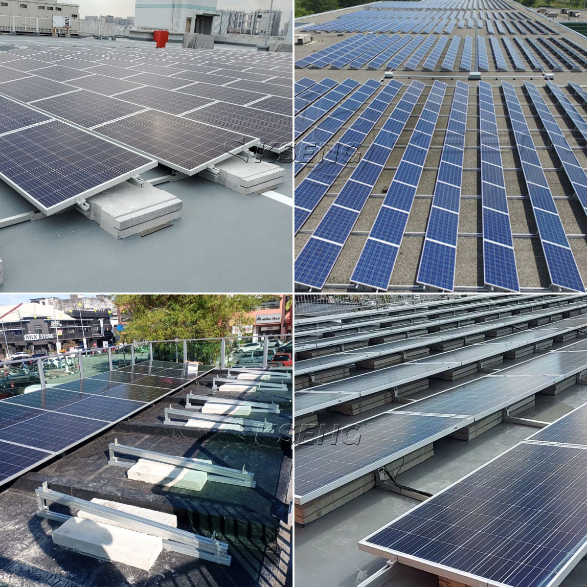 Montaje solar de lastre triangular de techo plano