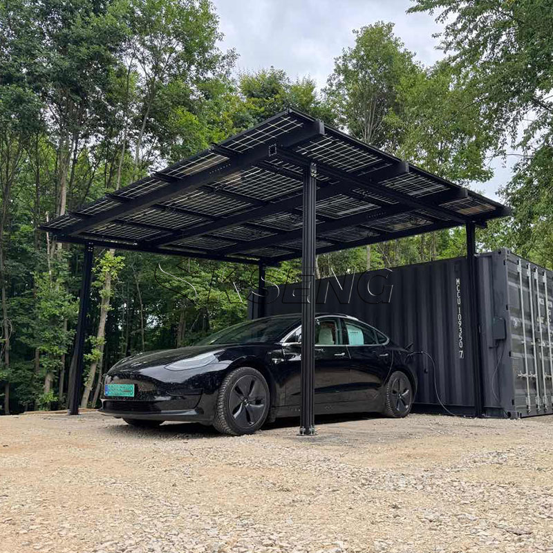 Cochera solar de aluminio negro para 2 autos: una inversi&oacute;n inteligente para la energ&iacute;a sostenible en Eslovaquia 