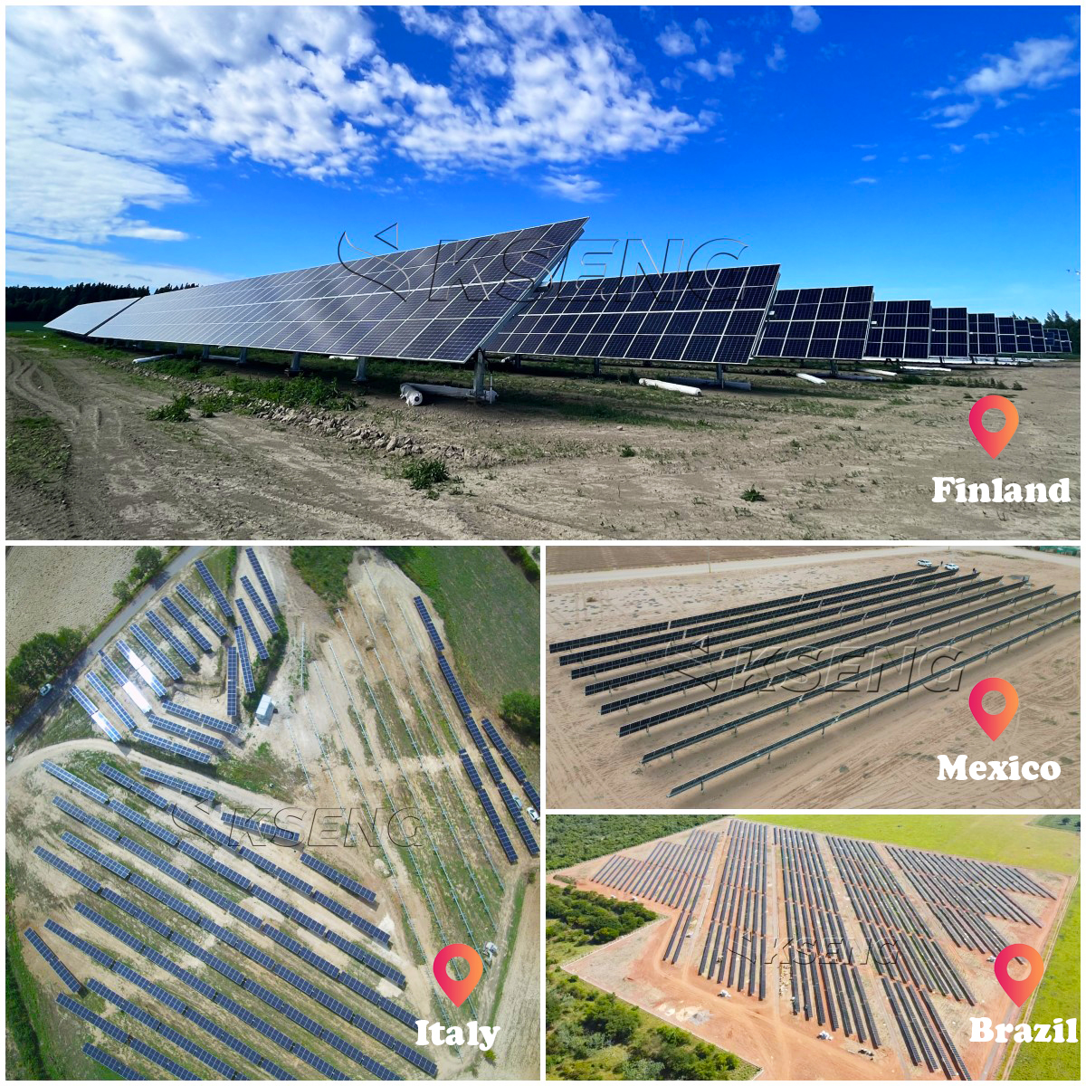 Seguidor solar de eje &uacute;nico con varillaje de doble hilera KST-1P-TL