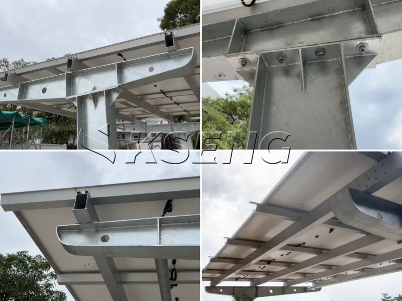 Amplio estacionamiento solar comercial con marquesinas voladizas de acero al carbono