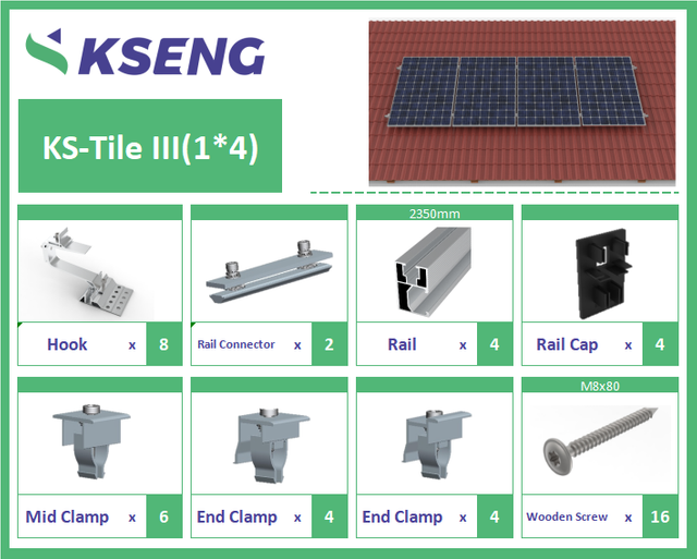 Sistema de montaje solar para techo de tejas Kseng R061 con gancho de techo HA-1101