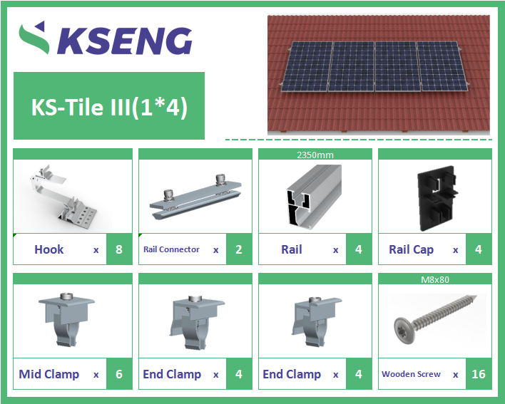 Sistema de montaje solar para techo de tejas Kseng R061 con gancho de techo HA-1101