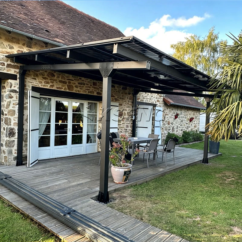 Soporte de montaje para cochera de p&eacute;rgola solar impermeable de aluminio negro Proyecto de 6 kW en Francia | Kseng Solar