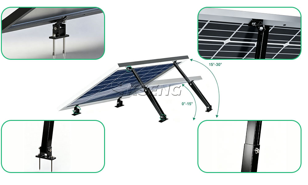 KSENG-Soporte-Solar-de-pata-trasera-delantera-ajustable-(aluminio, &aacute;ngulo de-10-60&deg;)