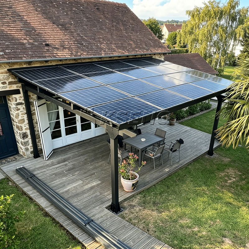 Kseng-Europe-warehouse-in-stock-negro-aluminio-solar-pergola-carport-soporte-para-suministro-de-distribuidor