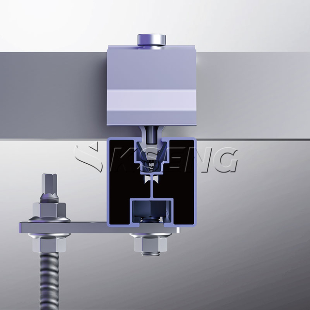 Sistema de montaje Solsr con perno colgante Kseng para techo de metal